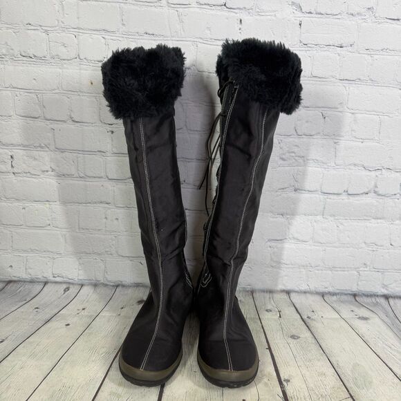 Timberland Knee High Boots Women's Size 9 1/2 M Canvas Faux Fur Waterproof Lace - Picture 2 of 16
